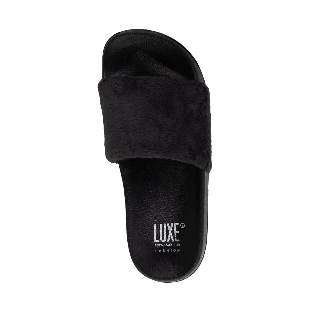 Luxe Fashion Classic Faux Sheepskin Women Slides | 1-Piece | Black